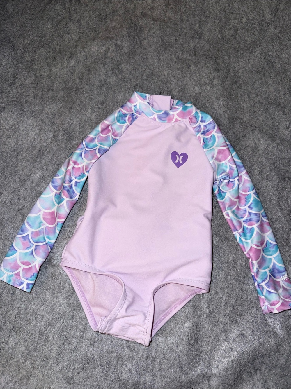 Hurley Girls' Lilac Long-Sleeve Mermaid Print Rash Guard Swimsuit